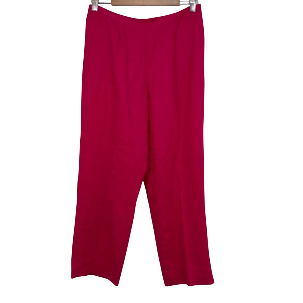 Kim Rogers Womens 100% Linen Straight Leg Elastic Back Pants PM Resort Preppy
